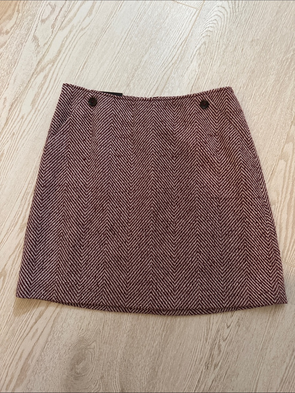 Banana Republic Burgundy and Cream Herringbone Mini Skirt
